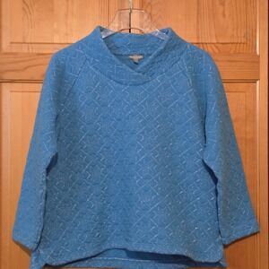 T
Talbots Blue‎ Quilted Snowflake Funnel Neck Pullover Metallic LP Petites Large